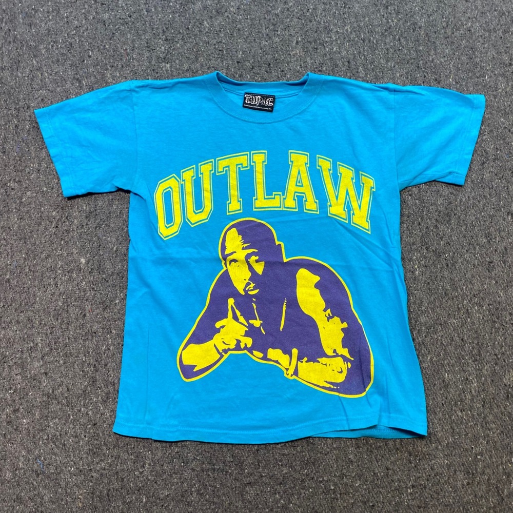 Tupac Shakur TShirt Sz S Mens Blue Outlaw Rap Graphic Hip Hop Streetwear 2006